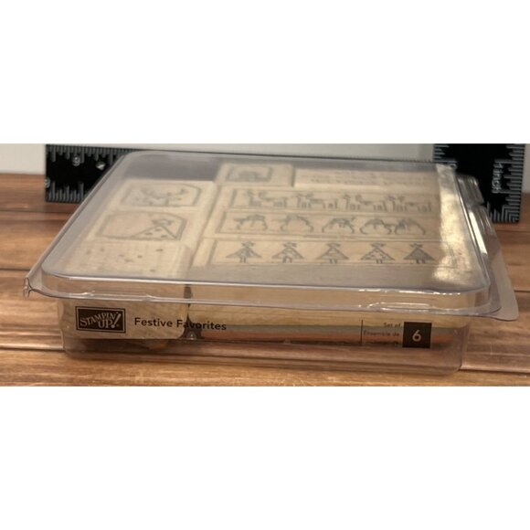 2006 STAMPIN' UP! FESTIVE FAVORITES WOOD MOUNTED RUBBER STAMP SET OF 8 HOLIDAY - Picture 4 of 5